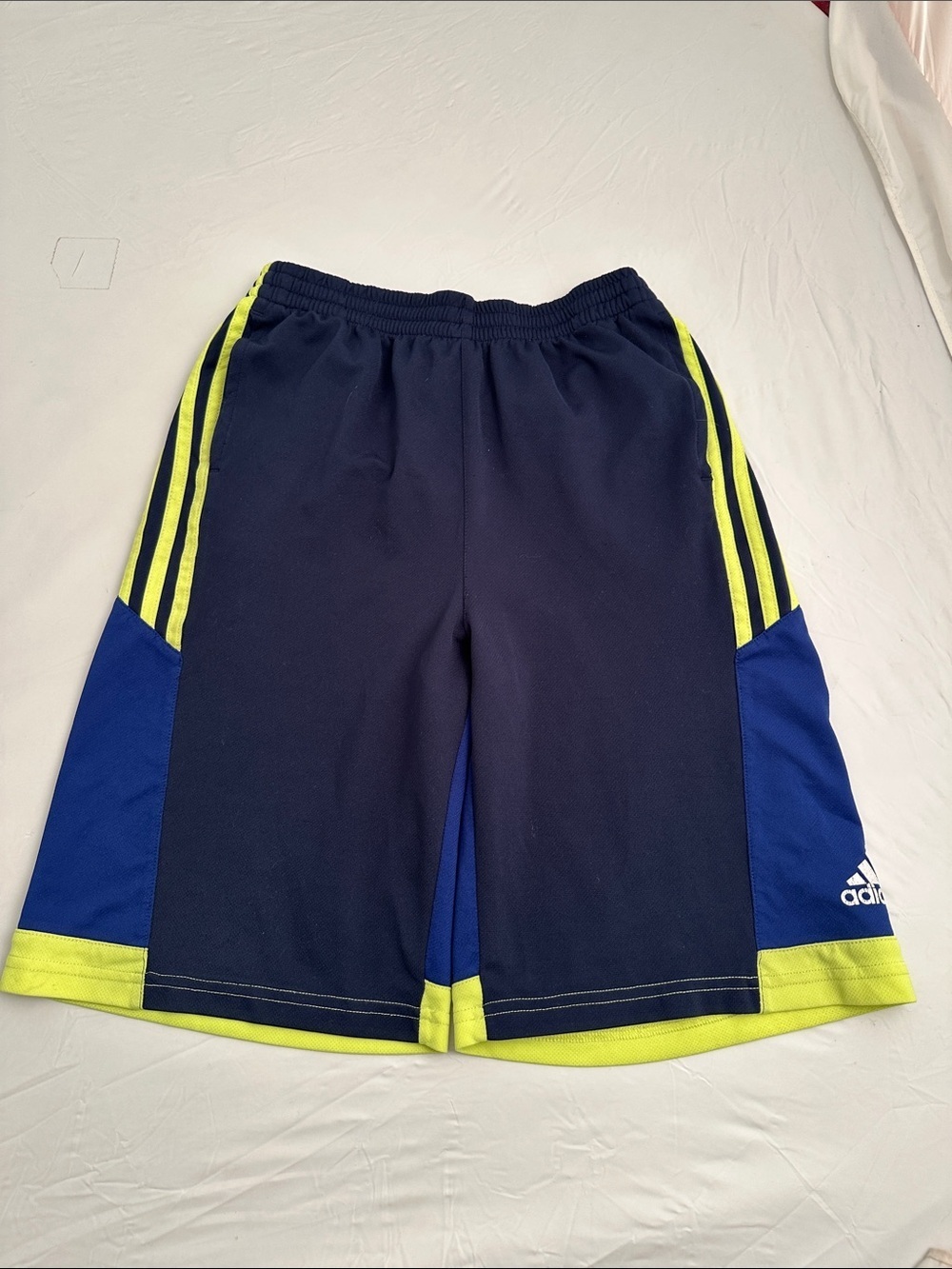 Adidas vintage blue black neon yellow basketball shorts